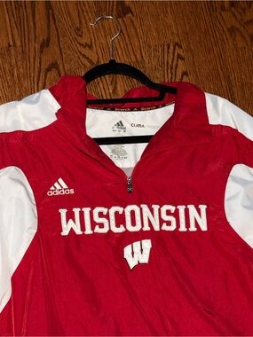 Adidas Wisconsin Badgers Pullover Hoodie Jacket Windbreaker Large